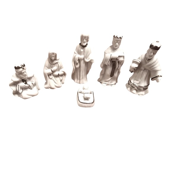 Other - NWOT Nativity Set Joseph Mary Jesus Wise Men‎ Ceramic Gold Trim Christmas Decor